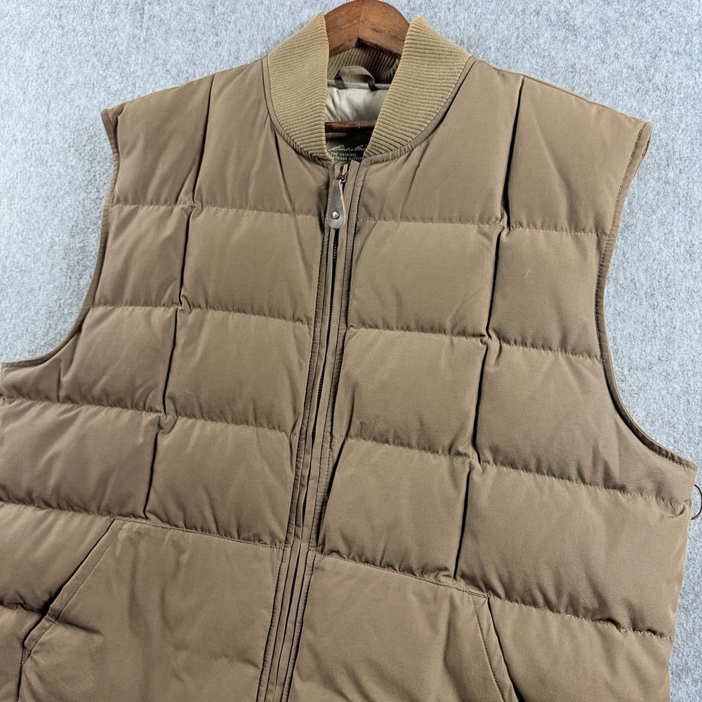 Eddie Bauer Men's Puffer Vest XL Brown Vintage Goose Down Quilted Outdoors - Picture 13 of 16